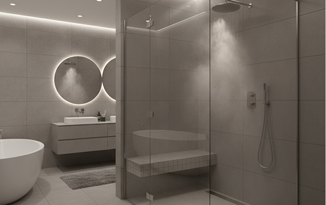 Frameless glass shower installation